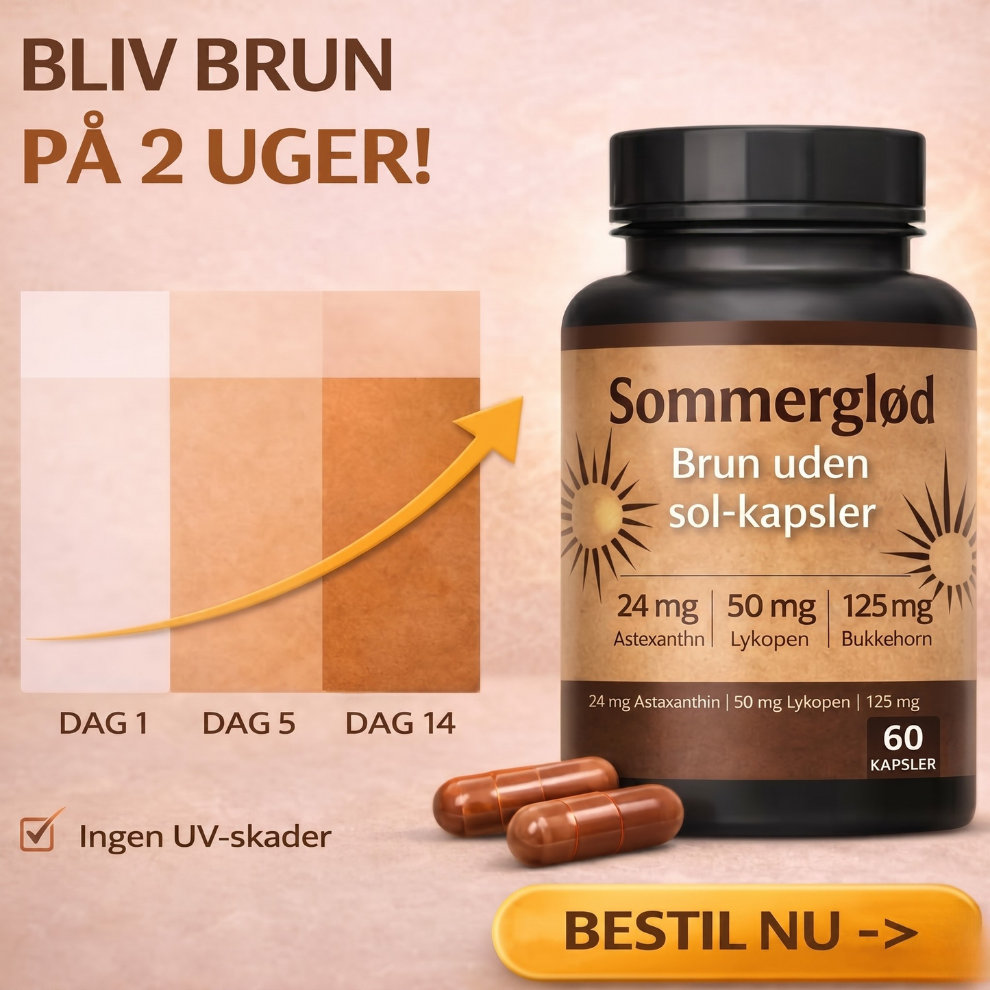 Sommerglød Bruningssupplementer | Få En Naturligt Solbrun Hud På Kun 7 Dage!